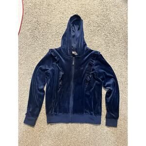 Wonder Nation Velour Zip Hoodie Girls L 10–12 Navy Blue Ruffle Jacket